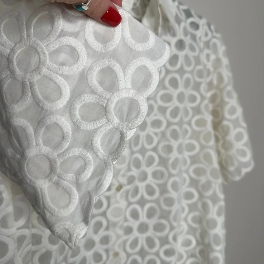 Rebecca Taylor Women's White Floral Embroidered Button Down Shirt Top Size L NWT - Picture 3 of 10